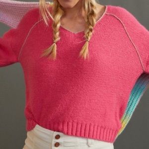 Anthropologie Pilcro Theia Fuschia Pink V Neck Long Sleeve Sweater Size XS NWOT